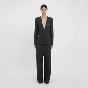 VICTORIA BECKHAM Wool Trousers Charcoal Gray Panelled Size US 6 $850 NWT
